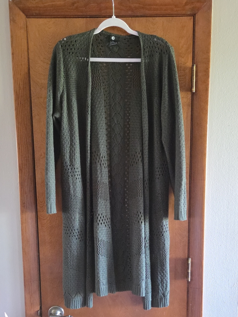 Open-Front Olive Green Knit Cardigan Sweater